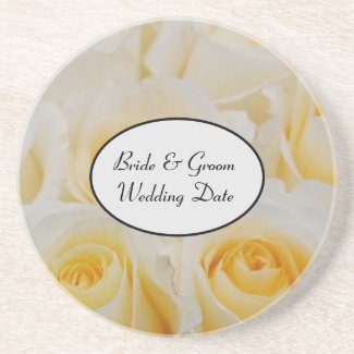 Sandstone Coaster White Roses Bride Groom Date