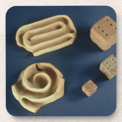 Sandstone dice and terracotta maze game Harappa Beverage Coaster