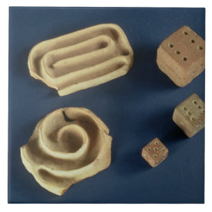 Sandstone dice and terracotta maze game, Harappa, Tile