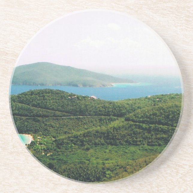 Sandstone Drink Coaster with Island Scene (Front)