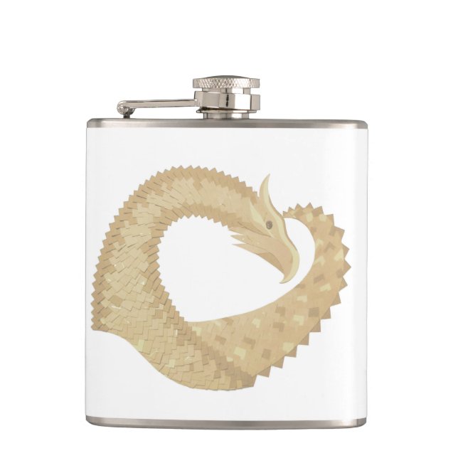 Sandstone heart dragon on white hip flask (Front)