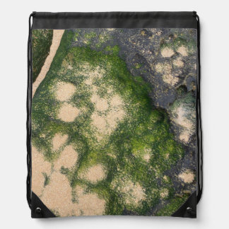 Sandstone Rock Formation with Emerald Green Moss Drawstring Bag