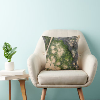 Sandstone Rock Formation with Emerald Green Moss Throw Pillow