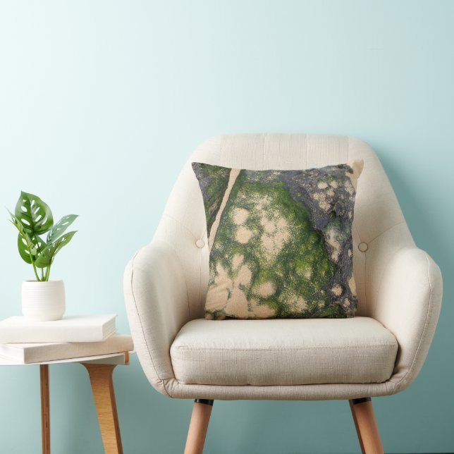 Sandstone Rock Formation with Emerald Green Moss Throw Pillow (Chair)