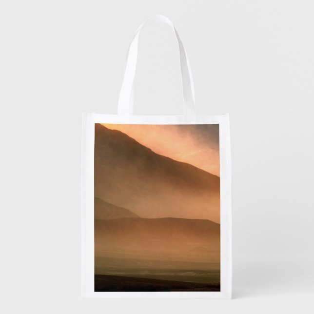 Sandstorm at Mesquite Sand Dunes, Sunset Grocery Bag (Front)