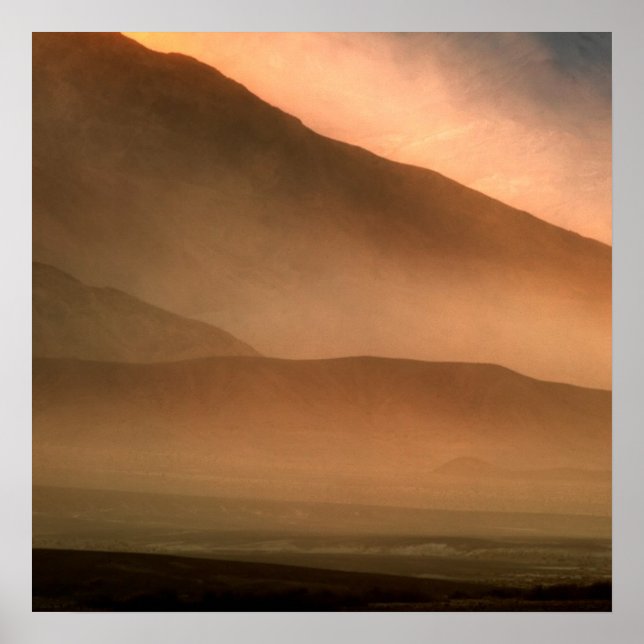Sandstorm at Mesquite Sand Dunes, Sunset Poster (Front)