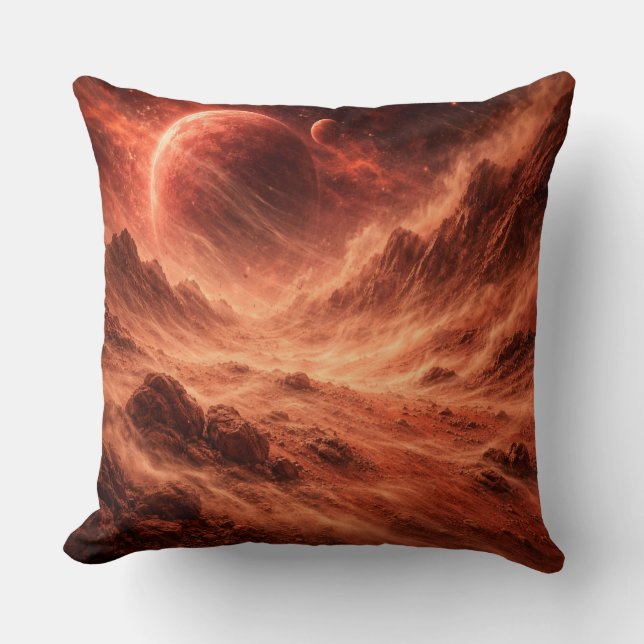 Sandstorm on Orange Planet Throw Pillow (Front)