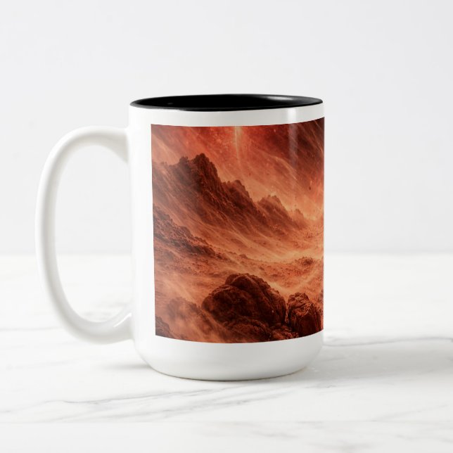 Sandstorm on Orange Planet Two-Tone Coffee Mug (Left)