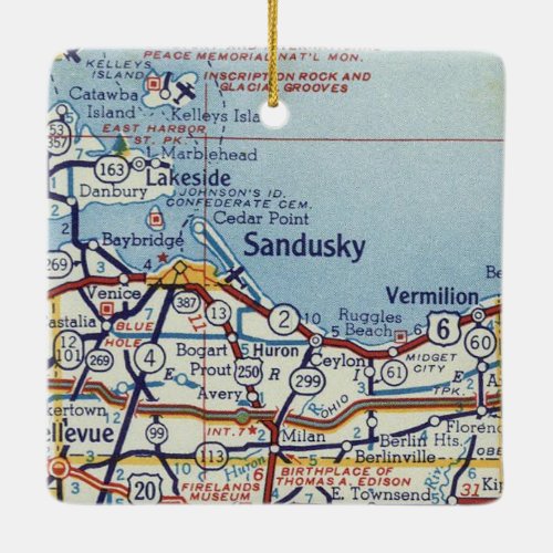 Sandusky and Vermillion OH Map Ceramic Ornament