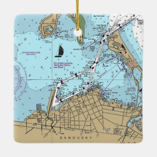 Sandusky OH Nautical Chart Ceramic Ornament