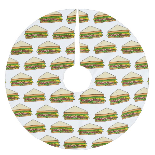 Sandwich cartoon illustration  brushed polyester tree skirt (Front)