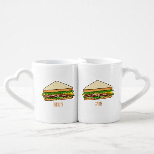 Sandwich cartoon illustration coffee mug set