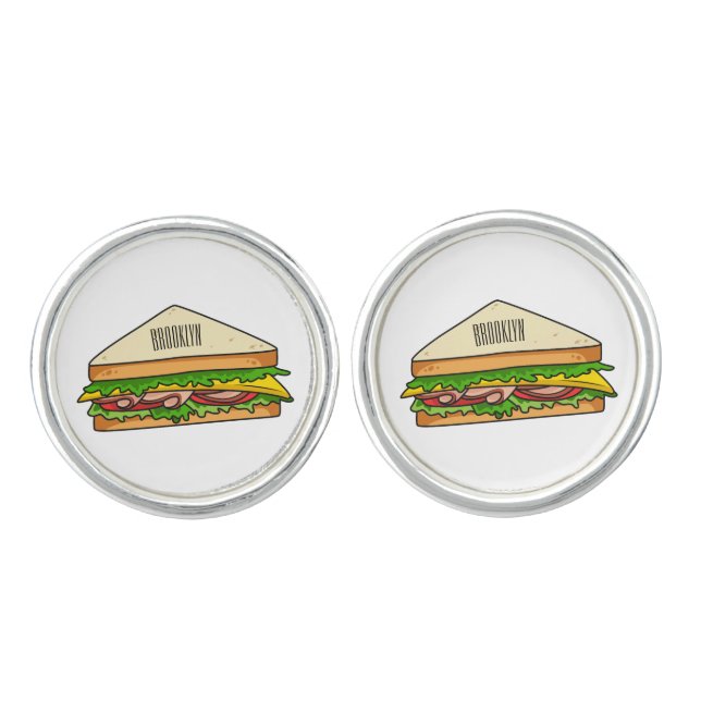 Sandwich cartoon illustration cufflinks (Front)