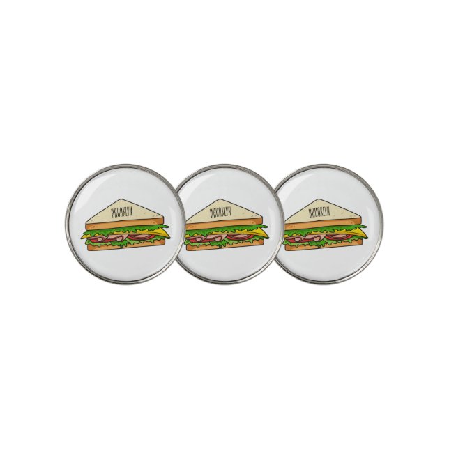 Sandwich cartoon illustration golf ball marker (3 Up)