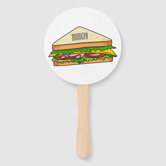 Sandwich cartoon illustration hand fan (Front)