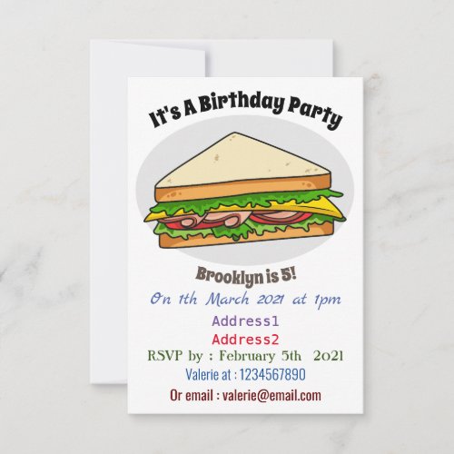 Sandwich cartoon illustration invitation