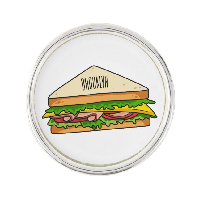 Sandwich cartoon illustration lapel pin (Front)