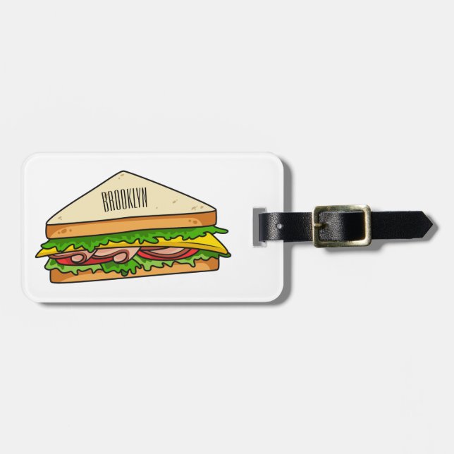 Sandwich cartoon illustration luggage tag (Front Horizontal)