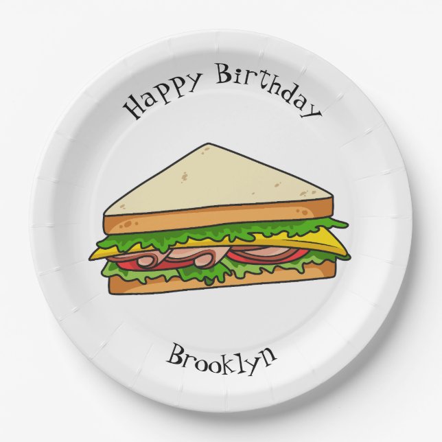 Sandwich cartoon illustration paper plates (Front)