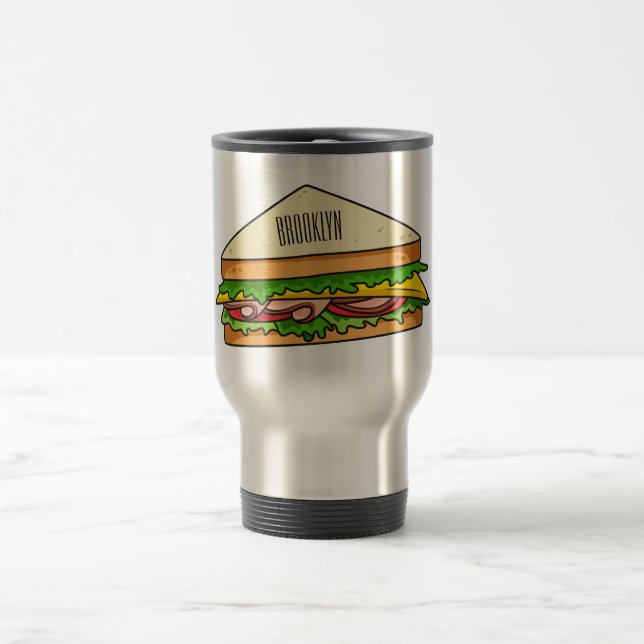 Sandwich cartoon illustration travel mug (Center)