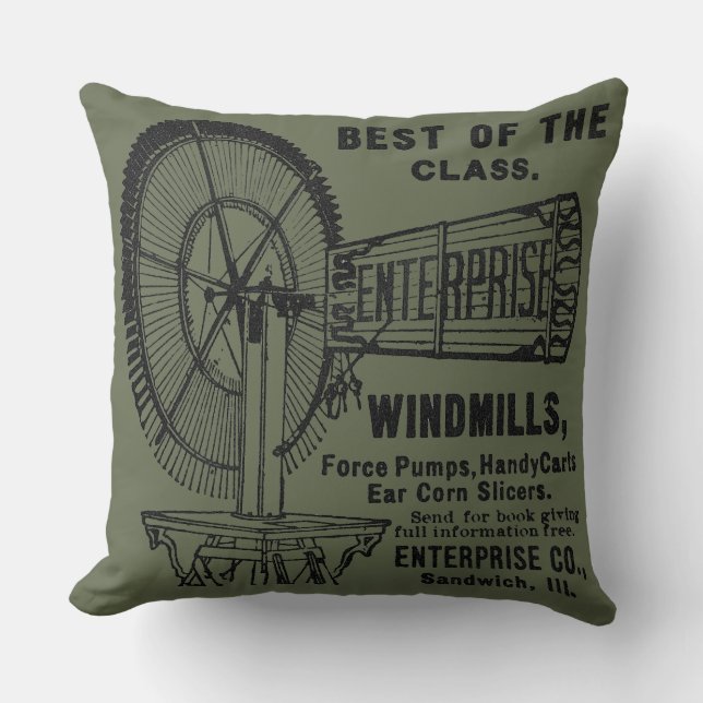 SANDWICH ILLINOIS 1889 ENTERPRISE WINDMILL CO. THROW PILLOW (Front)