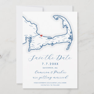 Sandwich MA Cape Cod Map Navy Blue Wedding Save The Date