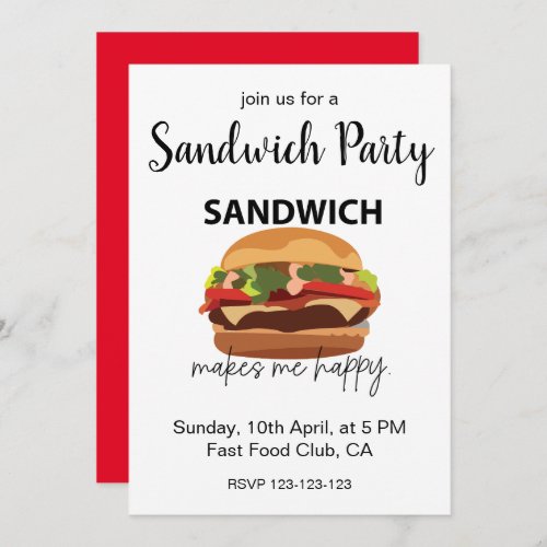 Sandwich Makes Me Happy Party Invitation