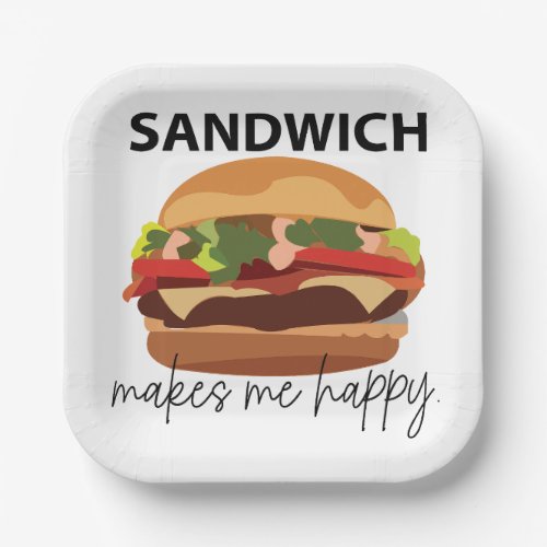 Sandwich Makes Me Happy Party Paper Plates