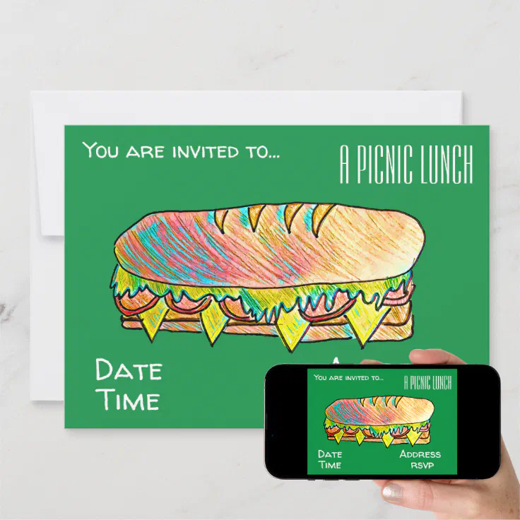 Sandwich picnic lunch party invitation Zazzle