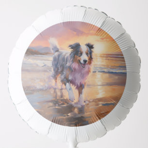 Sandy Australian Shepherd Dog on Beach Sunset Balloon