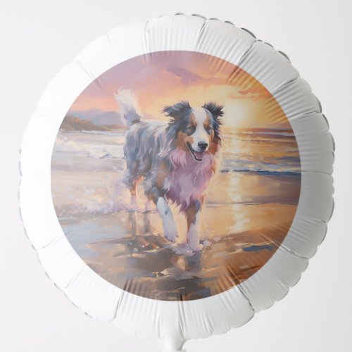 Sandy Australian Shepherd Dog on Beach Sunset  Balloon