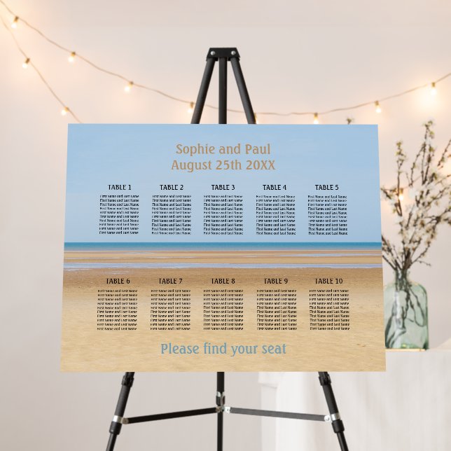 Sandy Beach 10 Table Seating Chart Foam Board (In Situ (Stand))