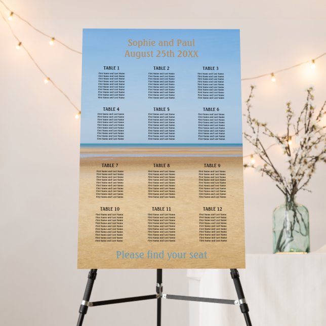 Sandy Beach 12 Table Seating Chart Foam Board (In Situ (Stand))