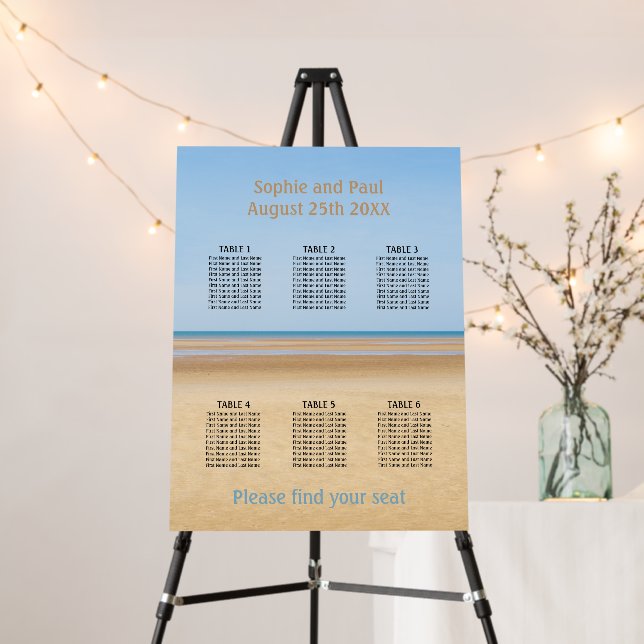 Sandy Beach 6 Table Seating Chart Foam Board (In Situ (Stand))