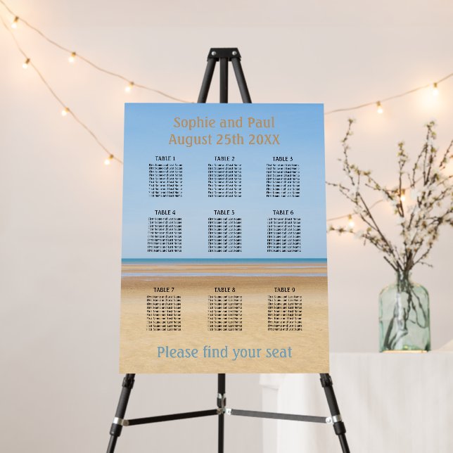 Sandy Beach 9 Table Seating Chart Foam Board (In Situ (Stand))