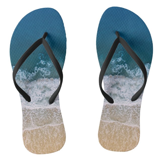 Sandy Beach Aerial View Turquoise Blue Sea Florida Flip Flops (Footbed)