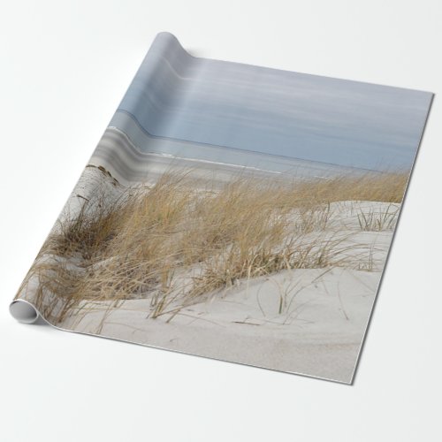 Sandy beach and dunes in winter wrapping paper