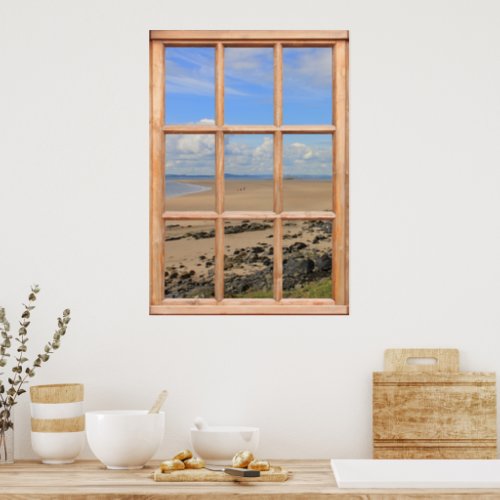Sandy Beach and Ocean View from a Window Poster