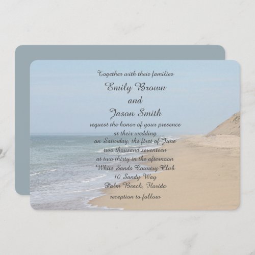 Sandy beach and ocean waves invitation