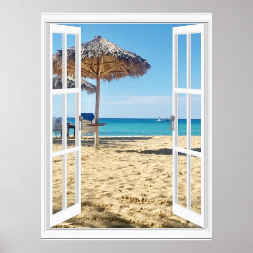 Sandy Beach And Sea Window View  Poster