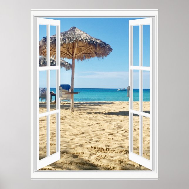 Sandy Beach And Sea Window View  Poster (Front)