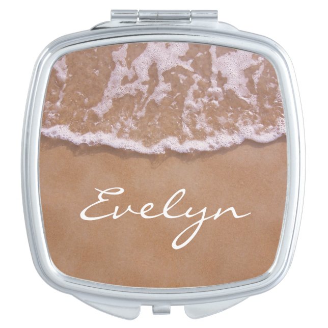 Sandy Beach and Waves Makeup Mirror (Front)