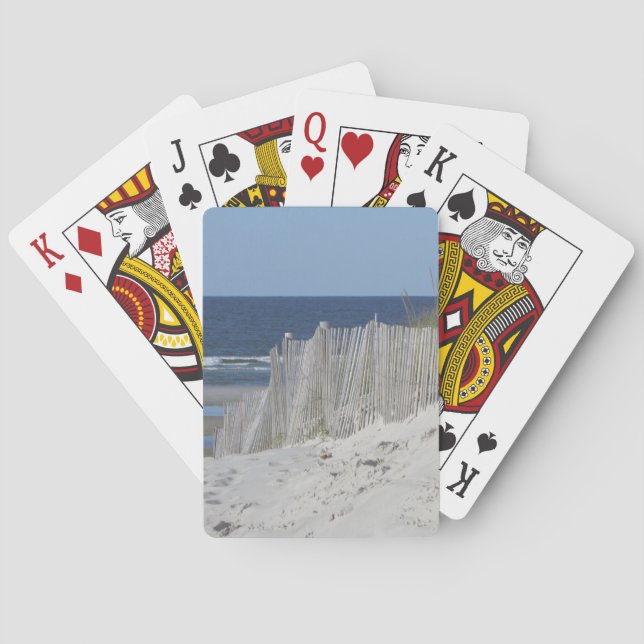 Sandy beach and weathered beach fence poker cards (Back)