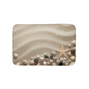 Sandy Beach Background With Shells And Starfish Bathroom Mat