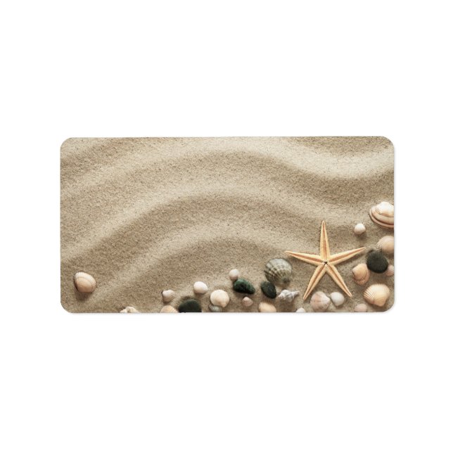Sandy Beach Background With Shells And Starfish Label (Front)