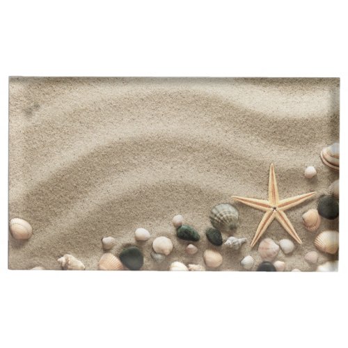 Sandy Beach Background With Shells And Starfish Place Card Holder