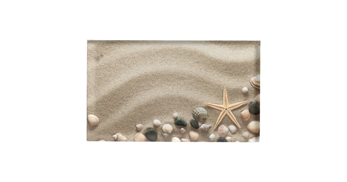 Sandy Beach Background With Shells And Starfish Place Card Holder | Zazzle