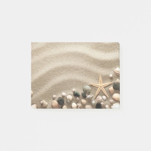 Sandy Beach Background With Shells And Starfish Post_it Notes