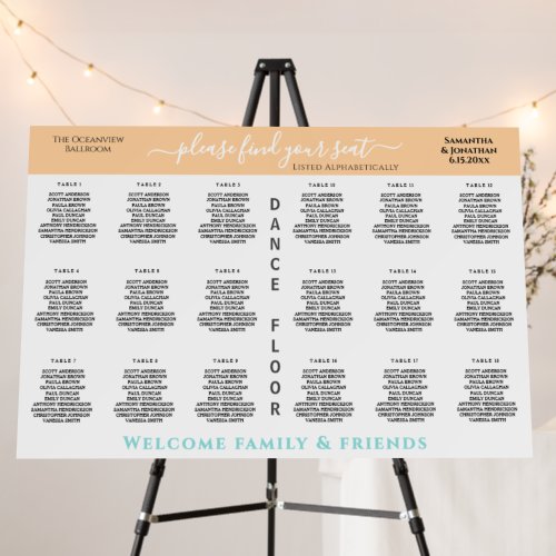 Sandy Beach Blue 18 Table Wedding Seating Char Foam Board