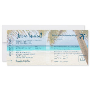 Sandy Beach Boarding Pass Wedding Invite with RSVP